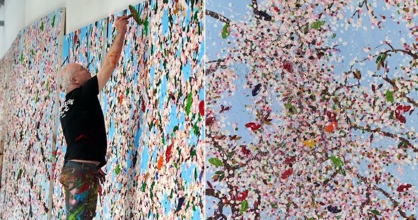 L’artiste Damien Hirst expose ses sublimes peintures de cerisiers en fleurs à Paris